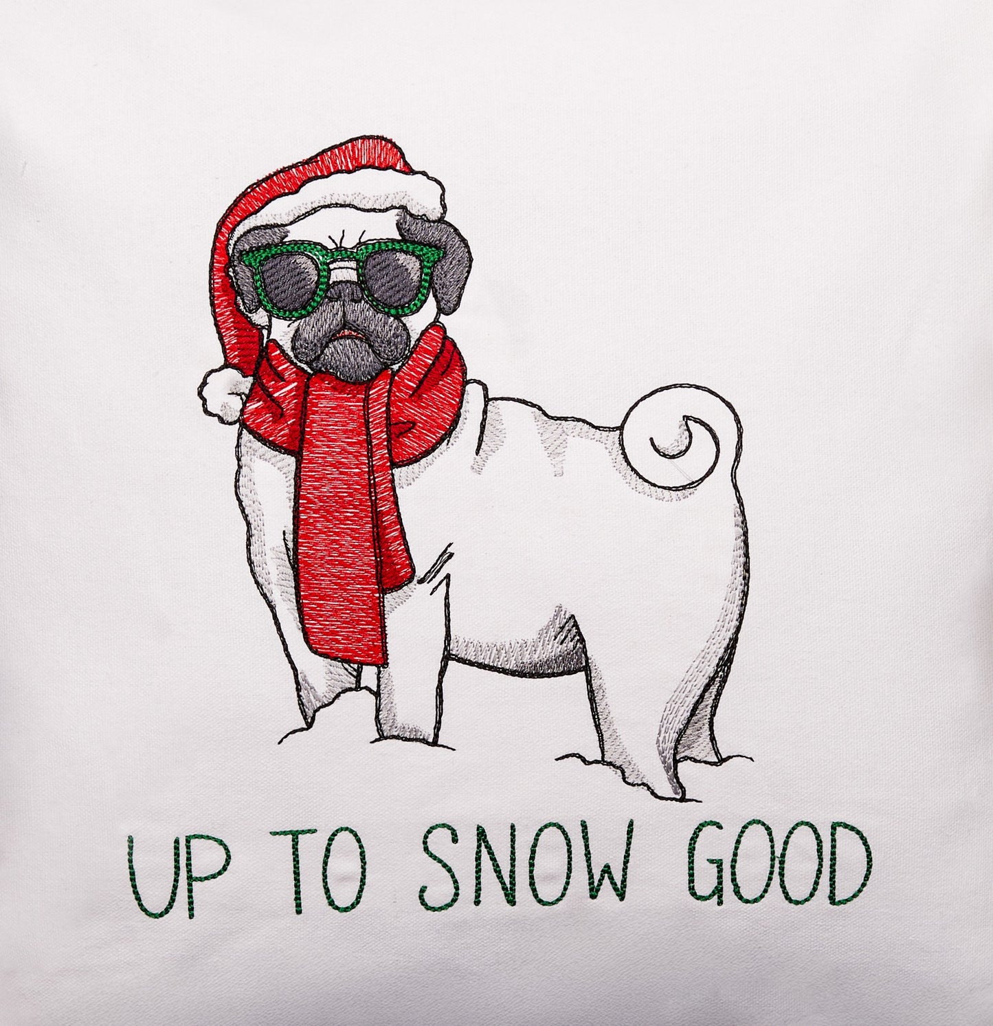 "Up to Snow Good" Pug Pillow