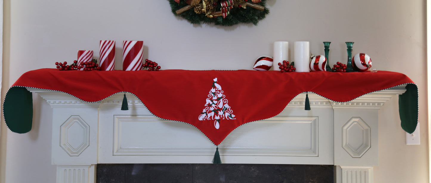 Cat Christmas Tree Design Mantel Scarf