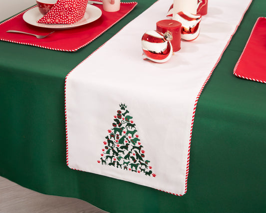 Dog and Cat Christmas Tree Design Table Runner