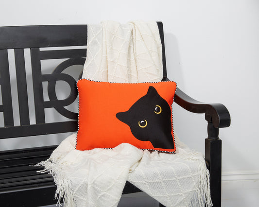 Peek-a-"Boo" Black Cat pillow