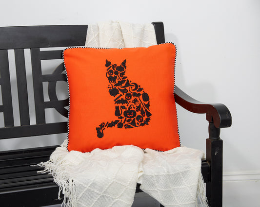 Embroidered Black Cat Pillow