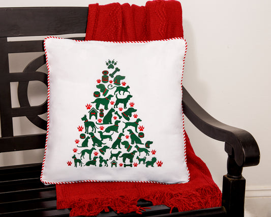 Dog and Cat Christmas Tree Design Pillow
